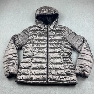 Andrew Marc Puffer Jacket Womens Small Silver Black Puffer Reversible‎ Faux Fur